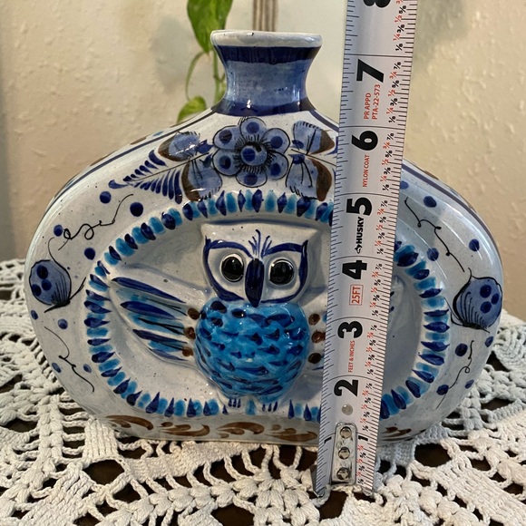 Vintage Mexican Pottery Owl Wall Hanging Boho Farmhouse Decor Jug Bottle Blue - Picture 5 of 7